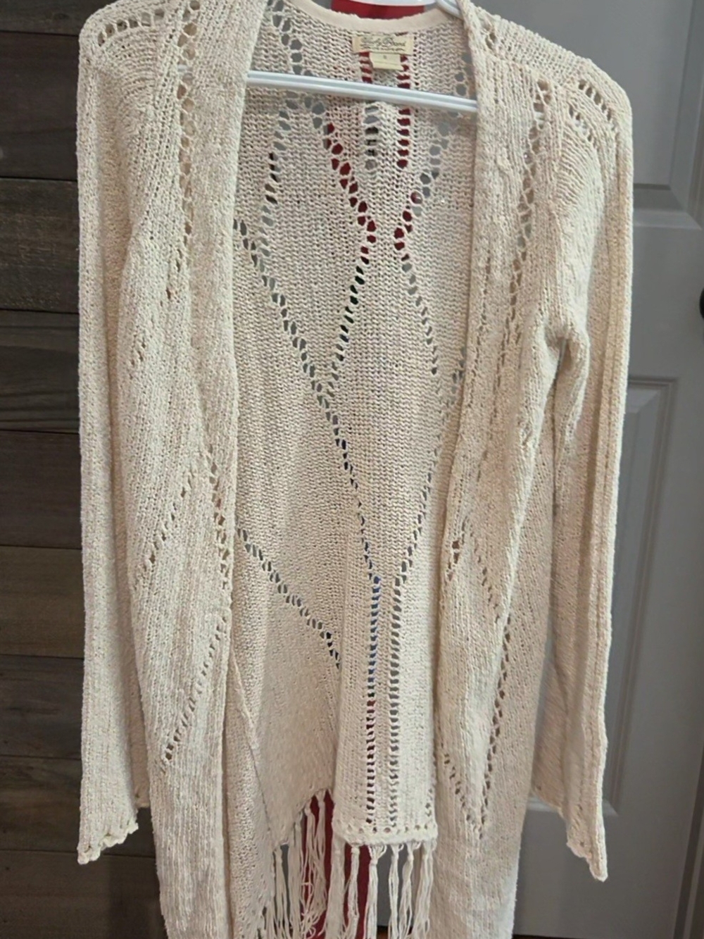 Lucky Brand Cream Open-Knit Fringe Cardigan